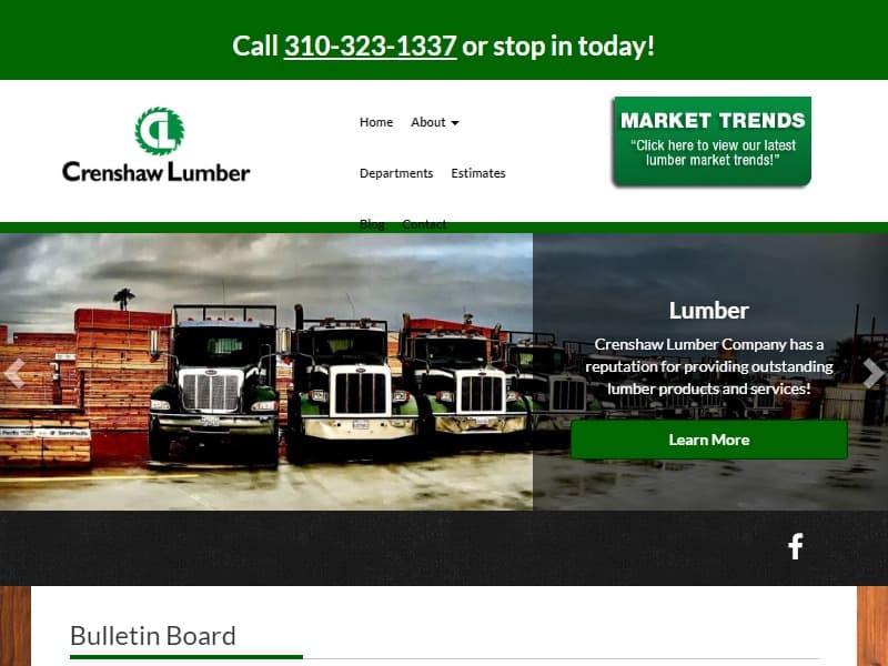 A screenshot of the Crenshaw Lumber website.