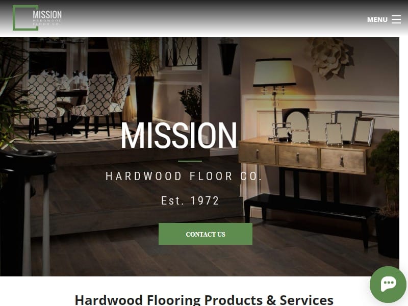 A screenshot of the Mission Hardwood Floor Company website.