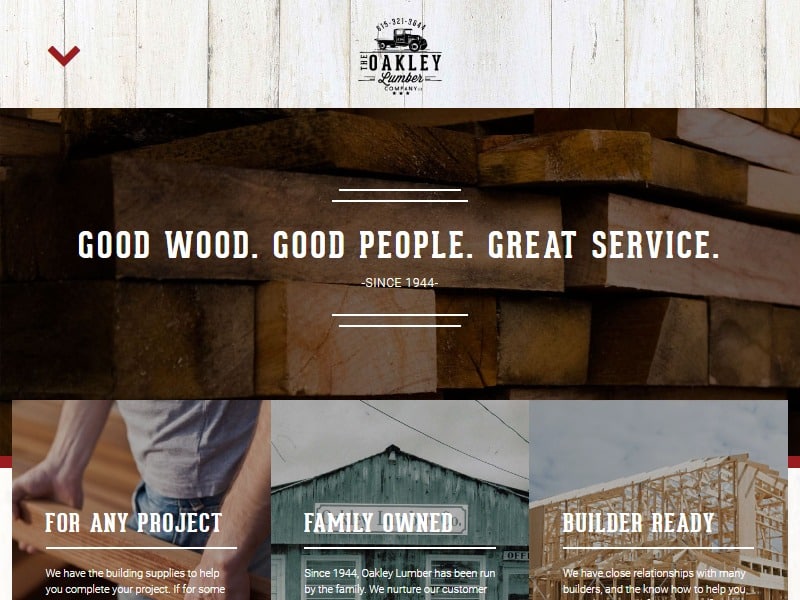 A screenshot of the Oakley Lumber Company, LLC website.