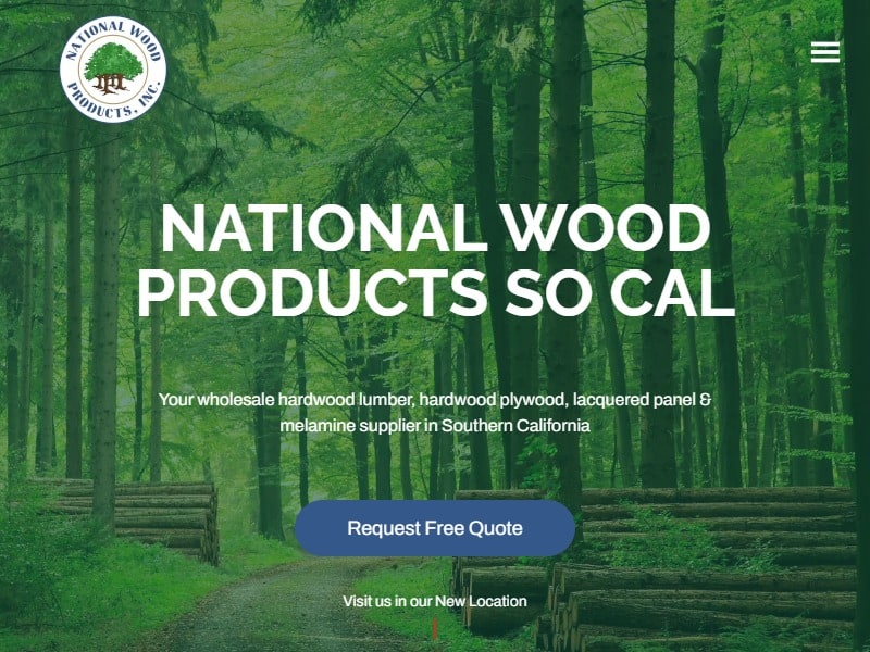 A screenshot of the National Wood Products, Inc. website.