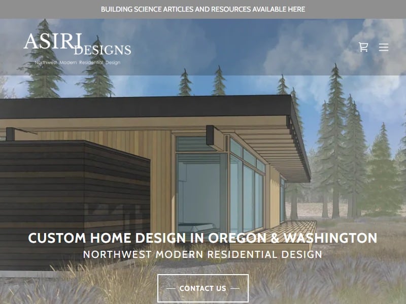 A screenshot of the Asiri Designs website.