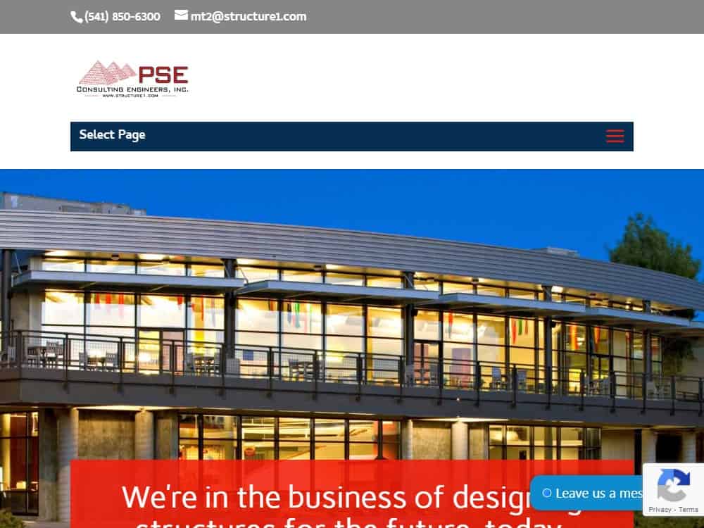 A screenshot of the PSE Consulting Engineers Inc. website.