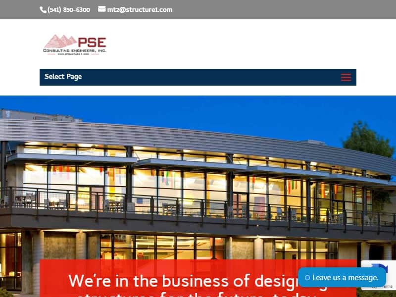 A screenshot of the PSE Consulting Engineers, INC. website.