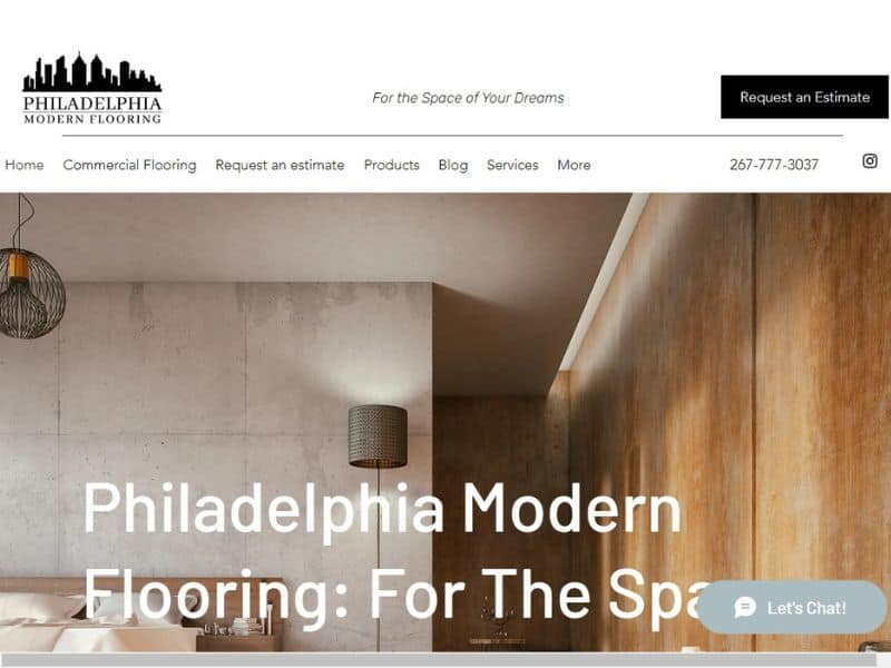 A screenshot of the Philadelphia Modern Flooring (PMF) website.