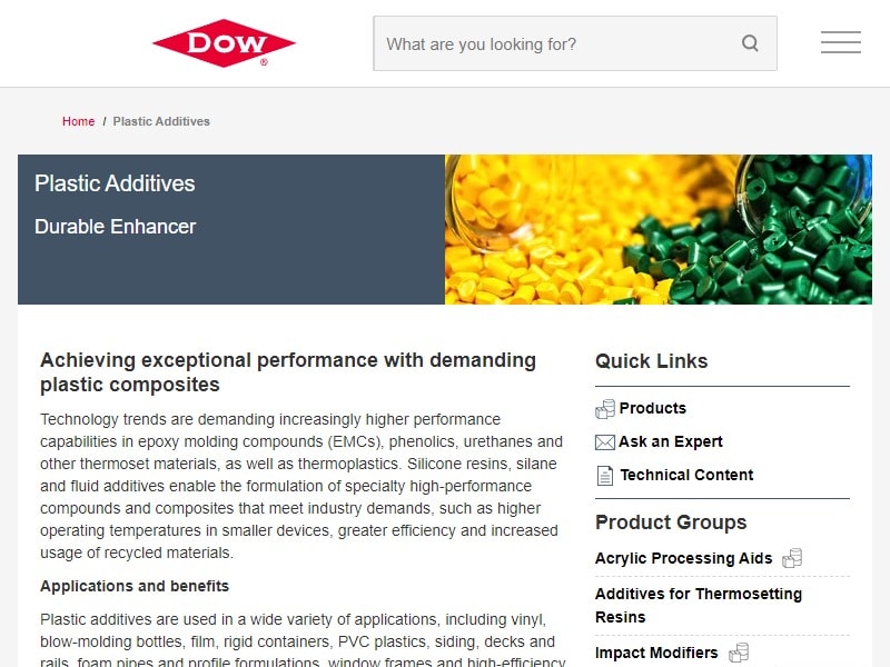 A screenshot of the Dow website.