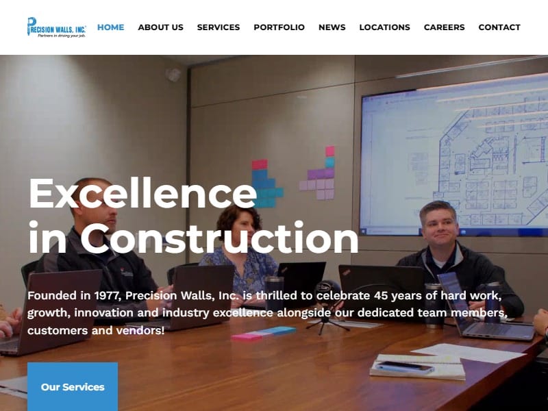 A screenshot of the Precision Walls website.