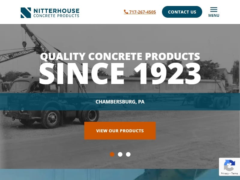 A screenshot of the Nitterhouse Concrete Products website.