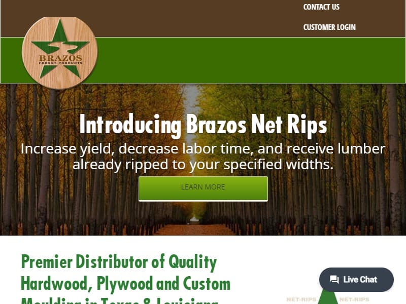 A screenshot of the Brazos Forest Products website.