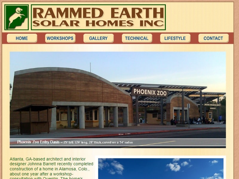 A screenshot of the Rammed Earth Solar Homes, Inc. website.