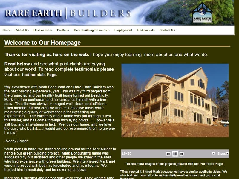 A screenshot of the Rare Earth Builders website.