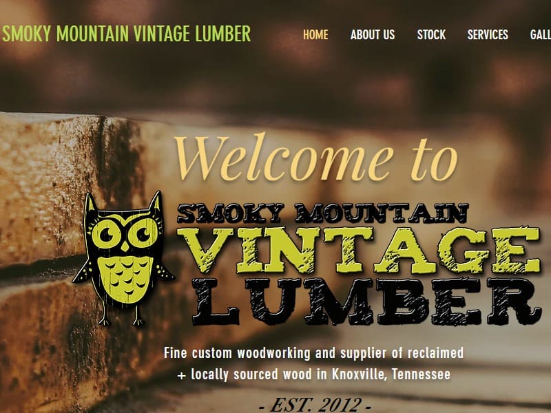 A screenshot of the Smoky Mountain Vintage Lumber website.