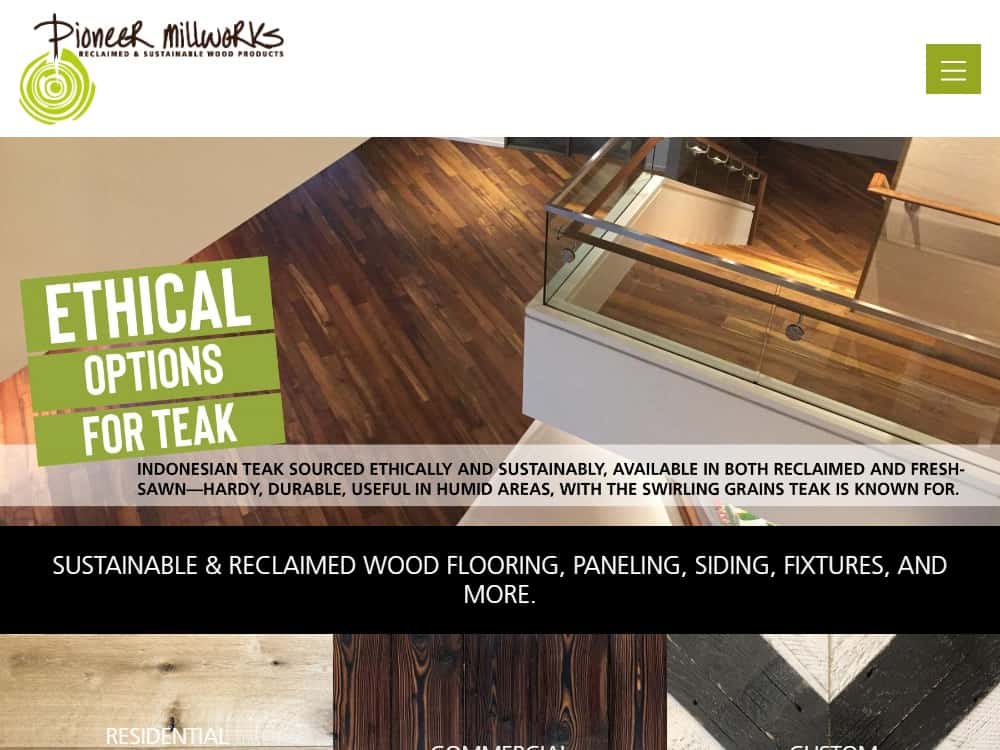 A screenshot of the Pioneer Millworks website.