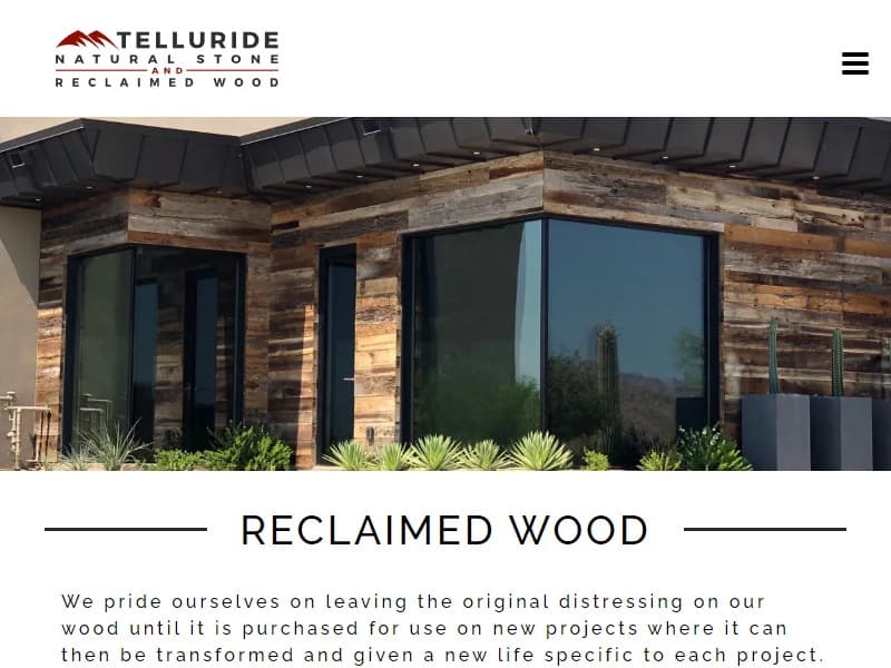 A screenshot of the Telluride Natural Stone and Reclaimed Wood website.