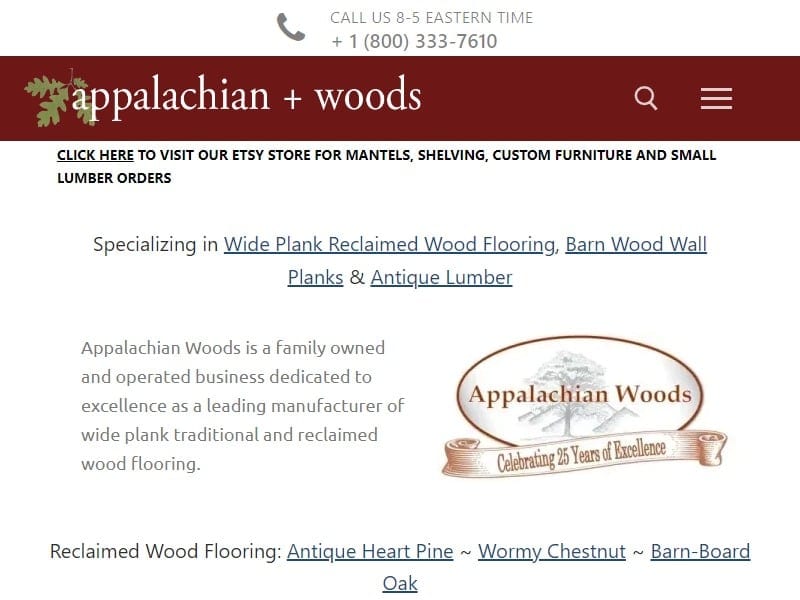 A screenshot of the Appalachian Woods website.