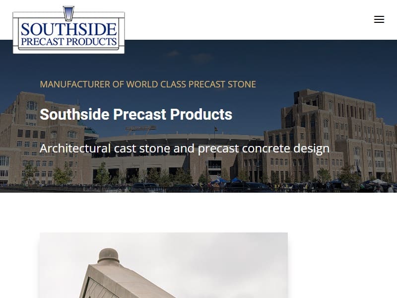 A screenshot of the Southside Precast Products website.