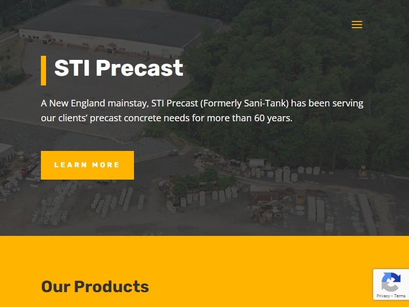 A screenshot of the STI Precast website.