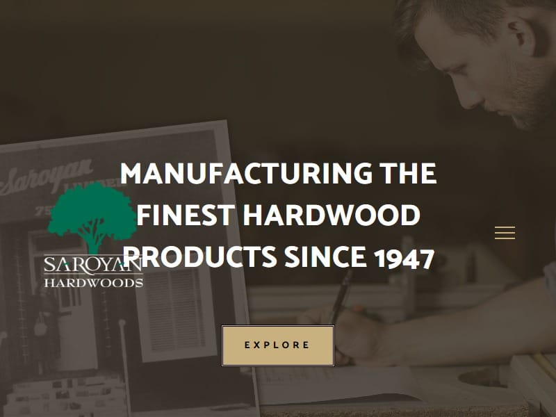 A screenshot of the Saroyan Hardwoods website.