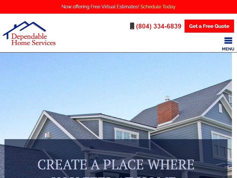 A screenshot of the Dependable Home Services website.