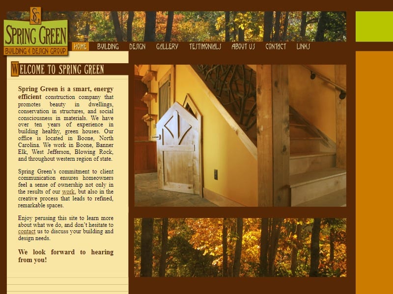 A screenshot of the Spring Green Building website.