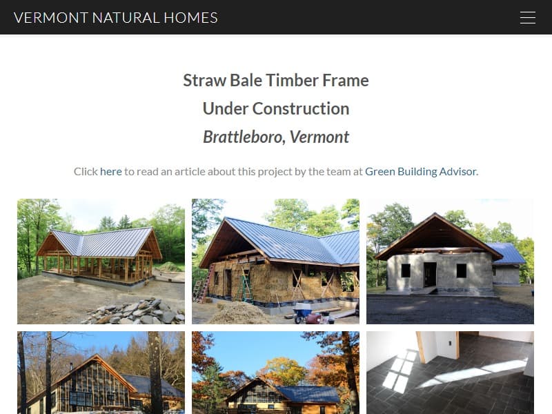 A screenshot of the Vermont Natural Homes website.