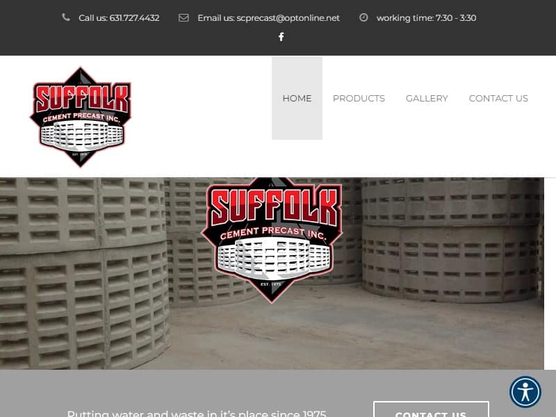 A screenshot of the Suffolk Cement Precast, Inc. website.