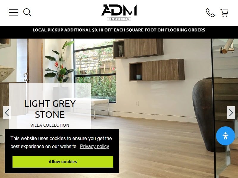 A screenshot of the ADM Flooring website.