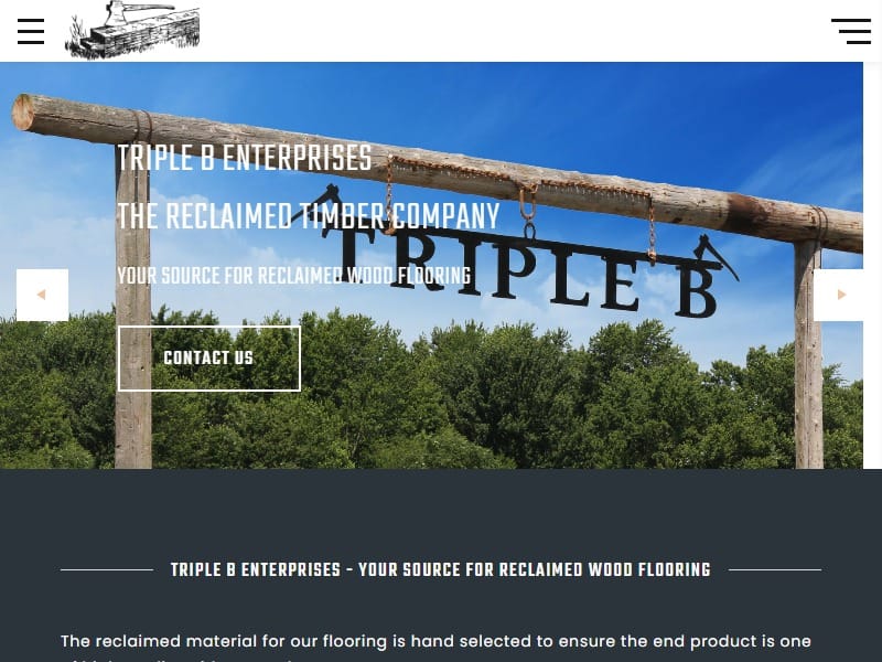 A screenshot of the Triple B Enterprises website.