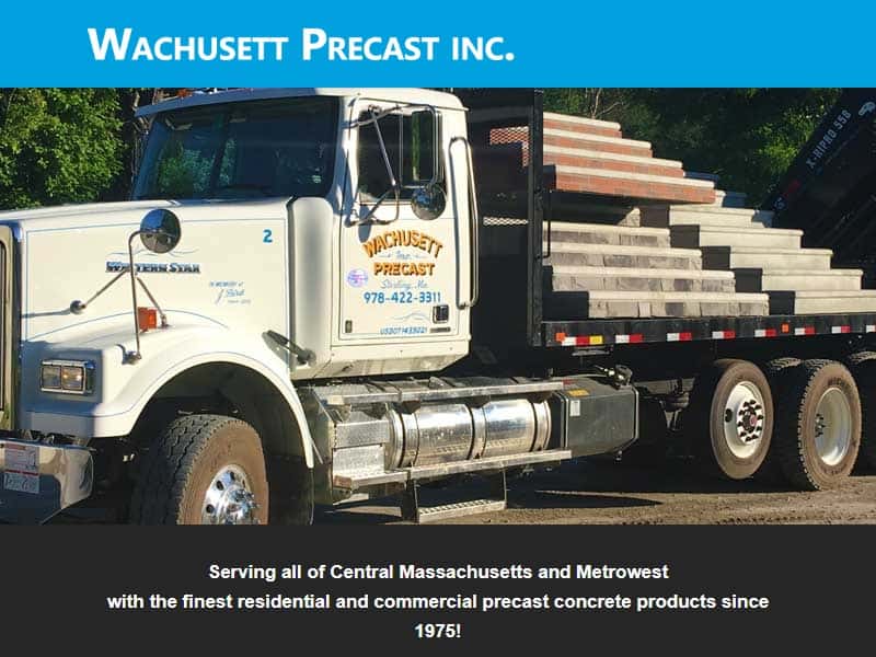 A screenshot of the Wachusett Precast Inc. website.