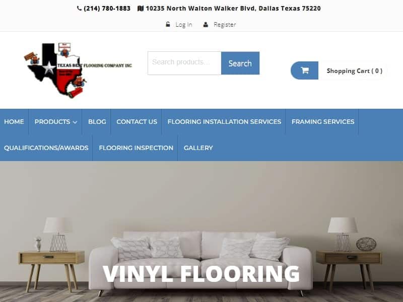 A screenshot of the Texas Best Flooring Company website.