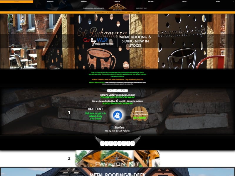 A screenshot of the Wood, Boards, and Beams website.