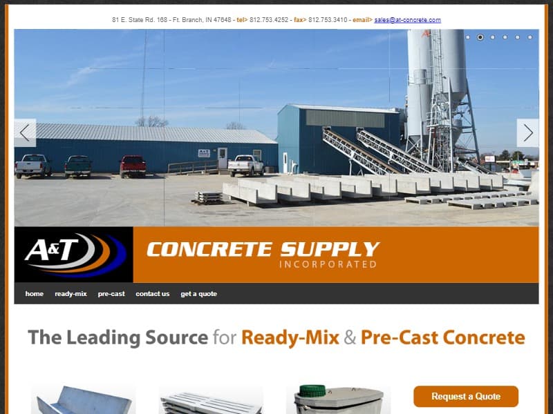 A screenshot of the A&T Concrete Supply, Inc. website.