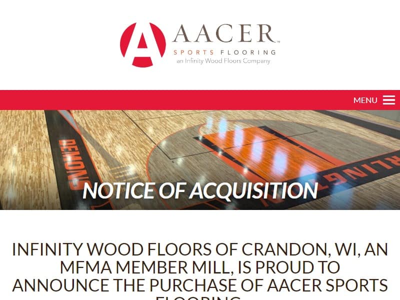 A screenshot of the Aacer Flooring website.