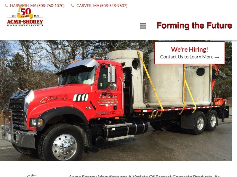 A screenshot of the Acme-Shorey Precast Concrete Products website.