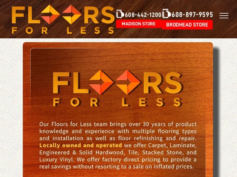 A screenshot of the Floors For Less website.