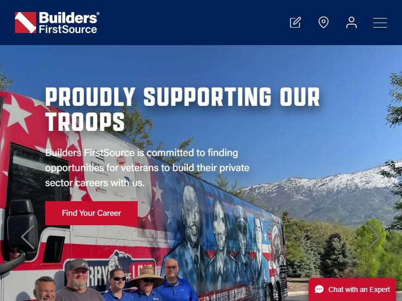 A screenshot of the Builders FirstSource website.