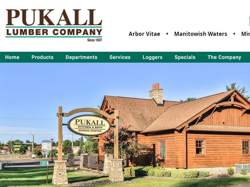 A screenshot of the Pukall Lumber Company website.