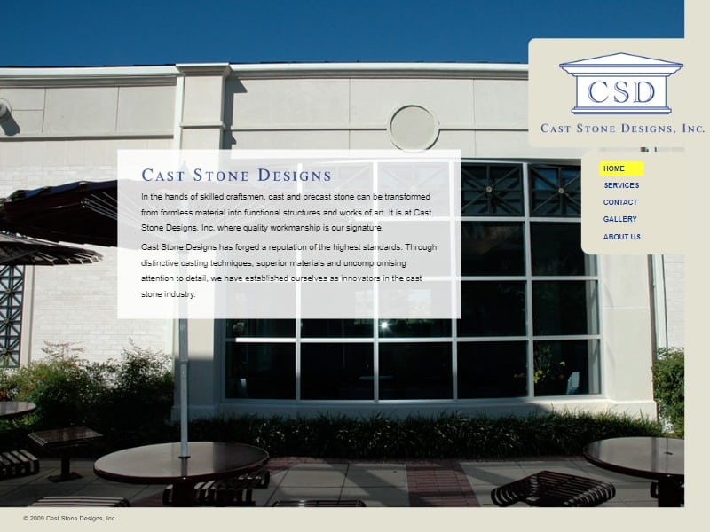 A screenshot of the Cast Stone Designs website.