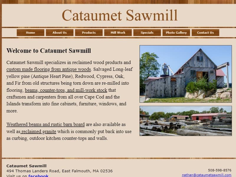 A screenshot of the Cataumet Sawmill website.