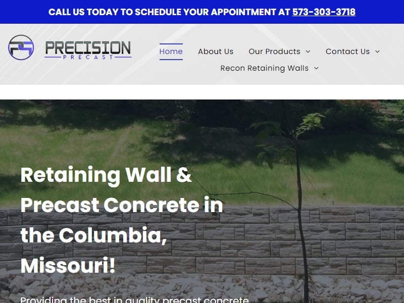 A screenshot of the Precision Precast website.