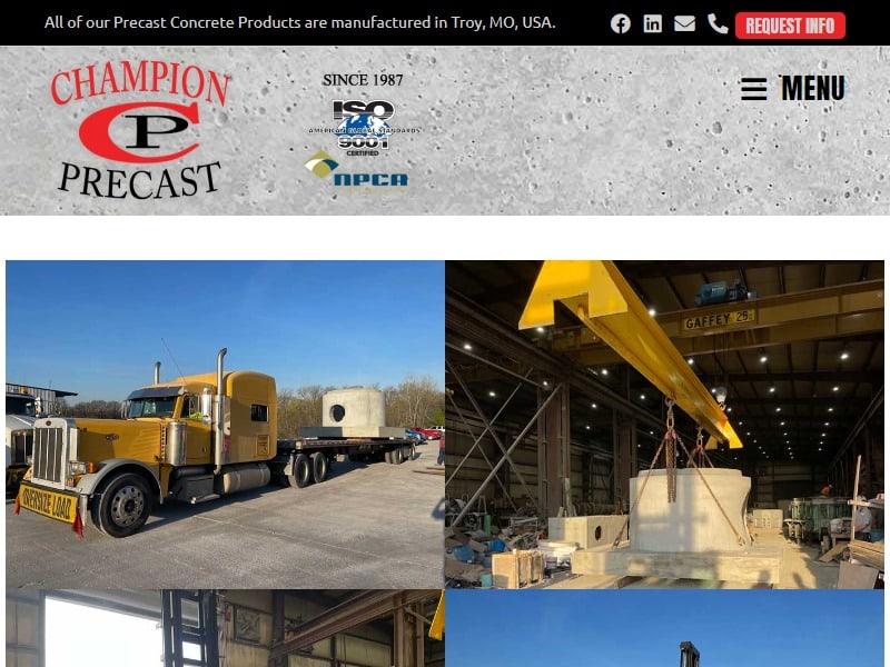 A screenshot of the Champion Precast website.