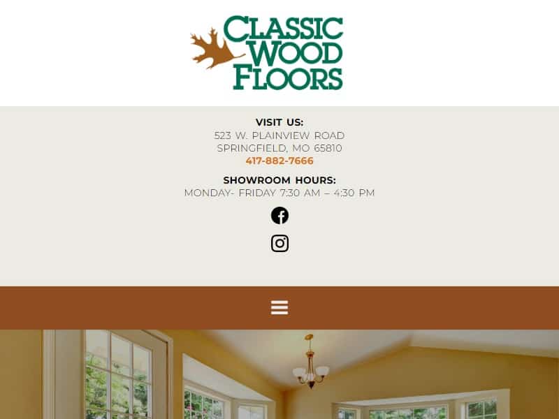 A screenshot of the Classic Wood Floors website.