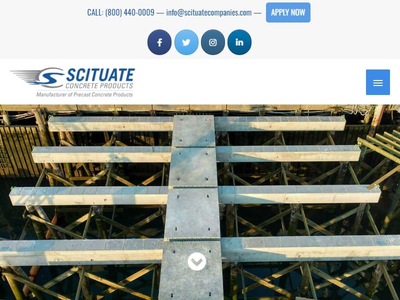 A screenshot of the Scituate Concrete Products website.