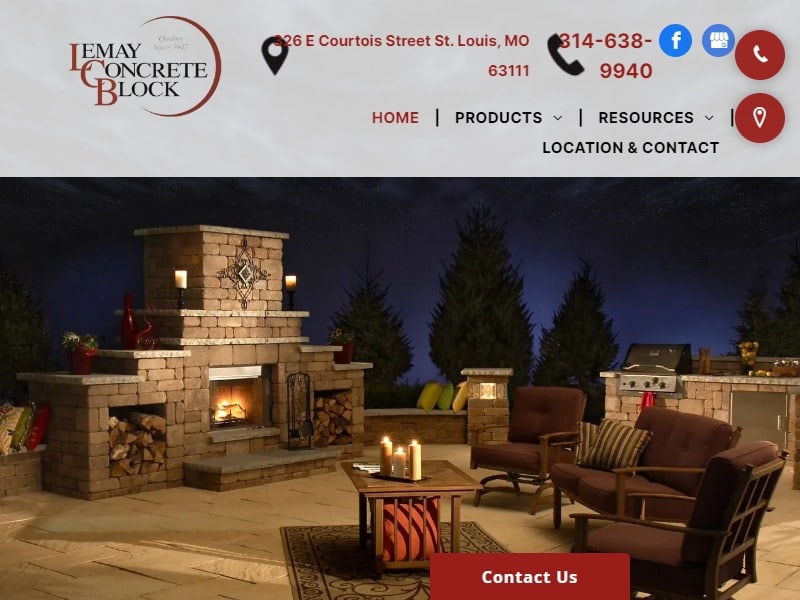 A screenshot of the Lemay Concrete Block website.