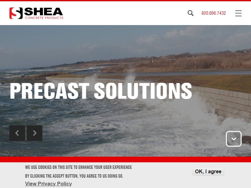 A screenshot of the Shea Concrete Products website.