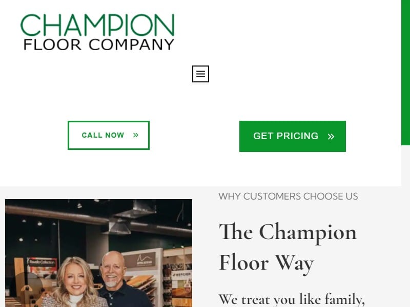 A screenshot of the Champion Floor Company website.