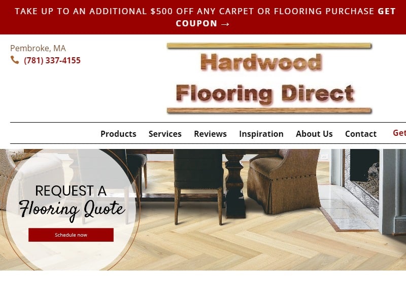 A screenshot of the Hardwood Flooring Direct website.