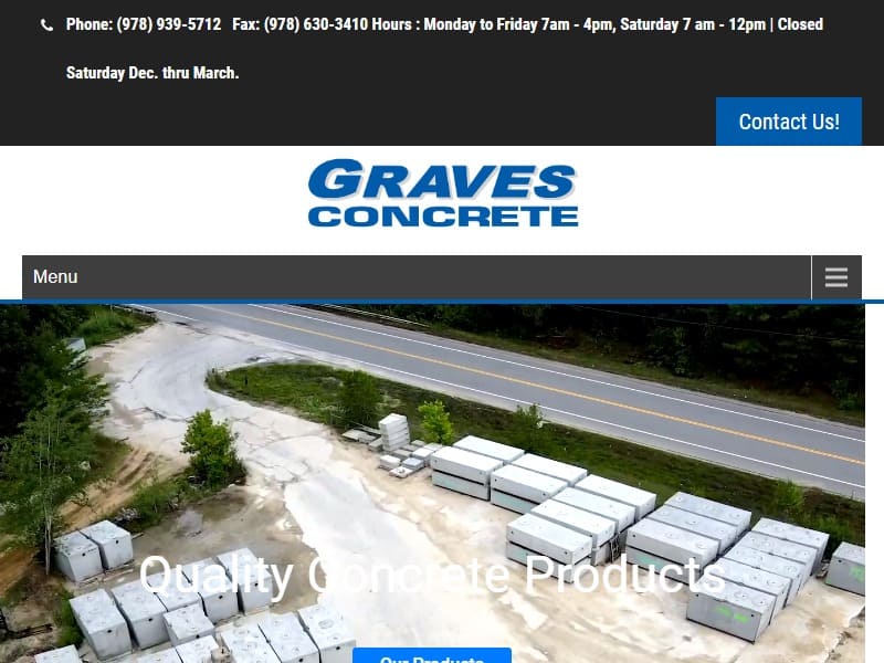 A screenshot of the Graves Concrete website.