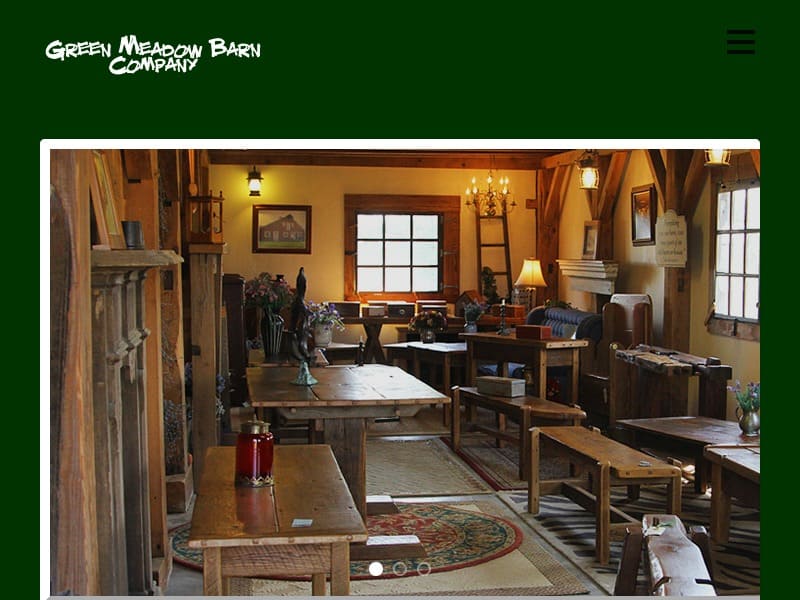 A screenshot of the Green Meadow Barn Company website.