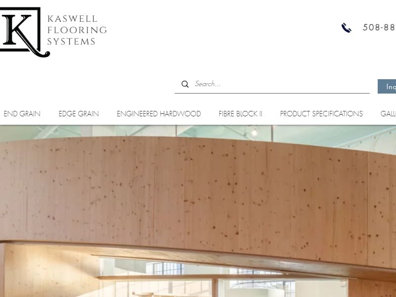 A screenshot of the Kaswell Flooring Systems website.