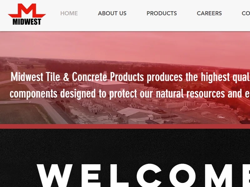 A screenshot of the Midwest Tile & Concrete Products website.